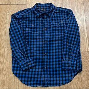 Polo Ralph Lauren Boys 7 Long Sleeve Button Down Flannel Shirt Blue Plaid Preppy